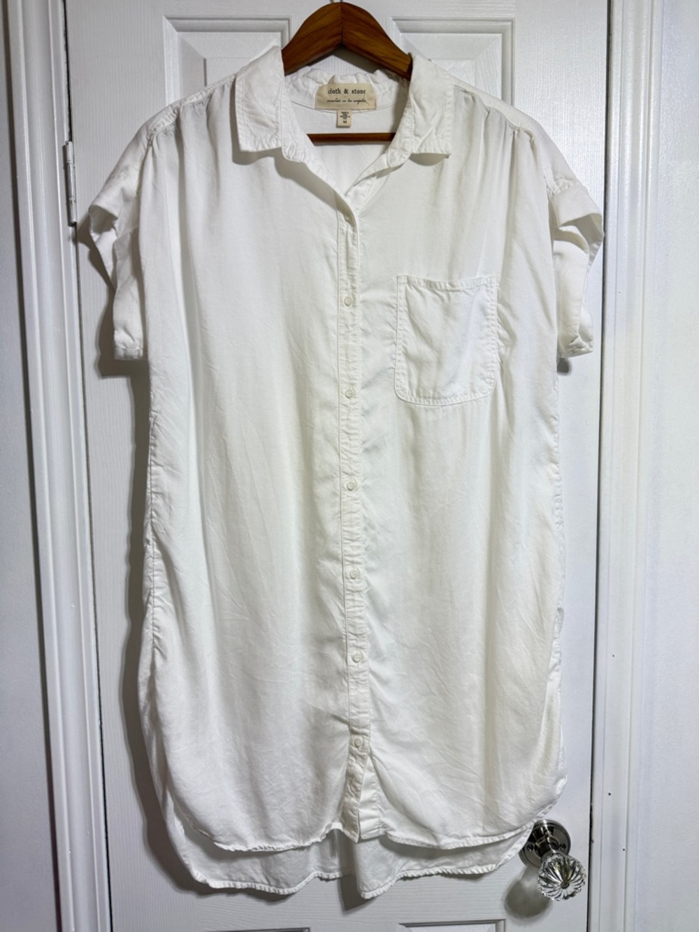 Anthropologie Cloth & Stone Short Sleeve White Button Down Shirt Dress medium - Picture 2 of 4